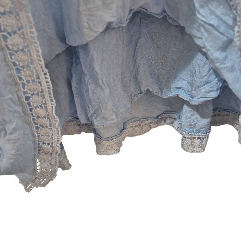 Brass & Roe Light Blue Embroidered Floral Swing Dress Lace Trim Flutter Sleeve M - Picture 9 of 16